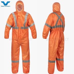 Wholesale Chemical Diposable PP PE Orange Type5 6 Safety Coveralls with Reflective Tape Ankle Style from china suppliers