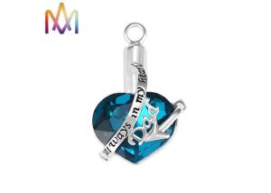 Wholesale No Tarnish Blue Heart Diamond Cremation Engraved Necklace Charms from china suppliers