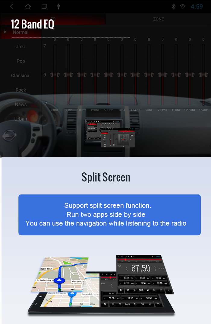 GPS WIFI Double Din Android Car Stereo 4 Core FM RDS Touch Screen