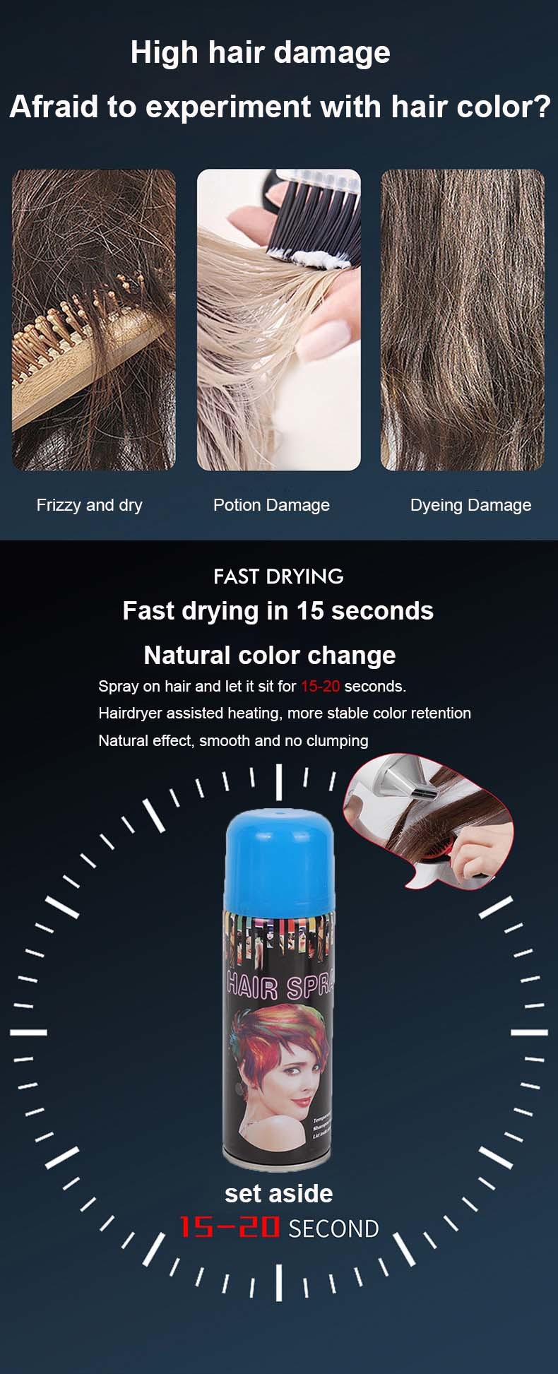 Popular Party Supply 250ml Temporary Glitter Hair Spray Magic Colorful Hair Spray