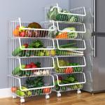 5 Tier 105cm Height Steel Kitchen Basket Rack For Vegetable Storage