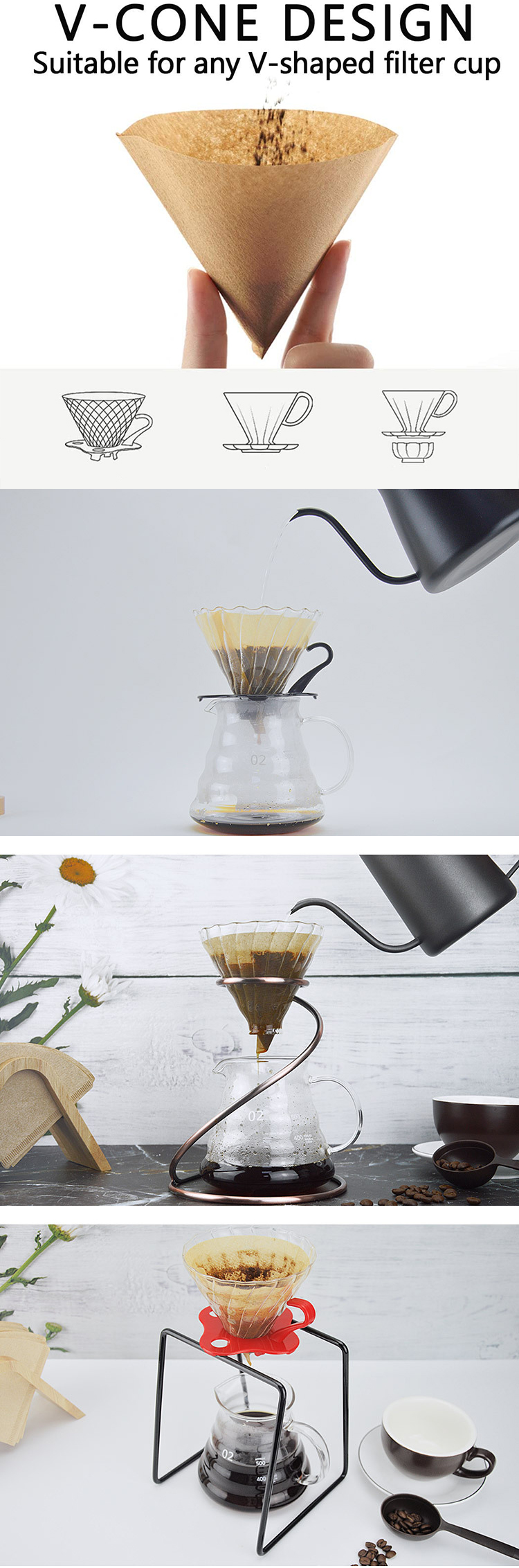 Heat Seal V Shape Wooden Pulp Coffee Bag Filter Biodegradable