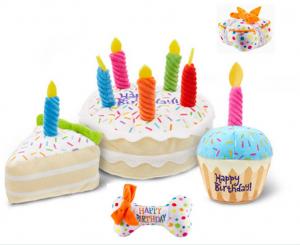 Wholesale Stuffed Plush Dog Happy Birthday Cake Abs 110g Pet Squeaky Toys With Candles from china suppliers