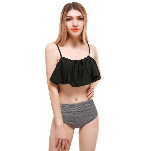 Wholesale High Waist Bikini Flounced Swimwear Women Two Piece Swimsuit Striped from china suppliers