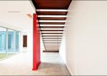 Red Stable Open Riser Wood Stairs , Building Floating Stairs Indoor Decoration