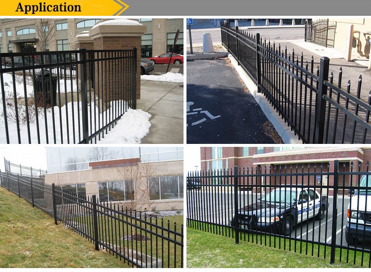 Black powder coated spear top galvanised tubular metal fence