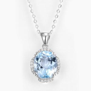 Wholesale 13mm Sterling Silver Topaz Pendant Sky Blue Aquamarine Gemstone Necklace from china suppliers