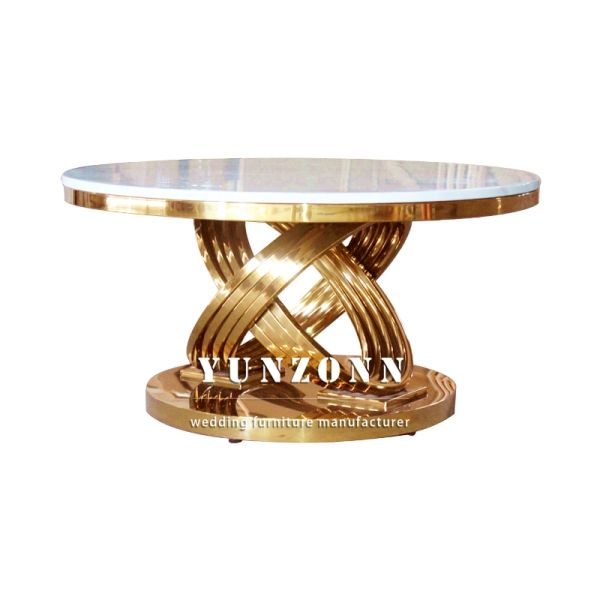 Modern Gold Metal X-base Round Marble Top Coffee Tables Side Table