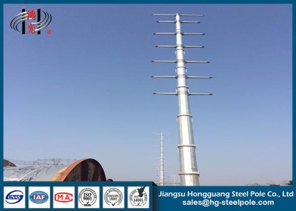 Zinc Coated Steel Tubular Pole , Overlap / Flange Connection Steel Transmission