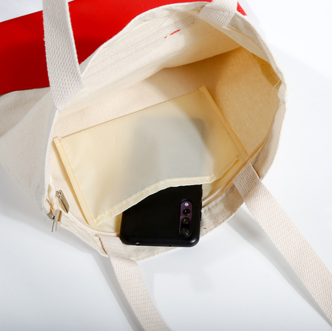 Fashion Leather Canvas Bag Zipper Bag For Shopping