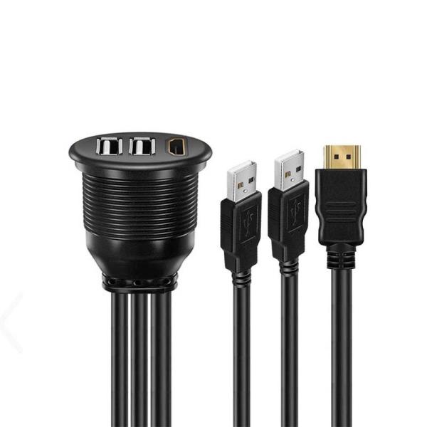 3 Ports USB 2.0 Male To USB 2.0 Female Waterproof Extension Cable With Flush