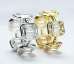 Emerald White CZ Women Eternity Band Baguette 18K Gold 925 Sterling Silver Rings