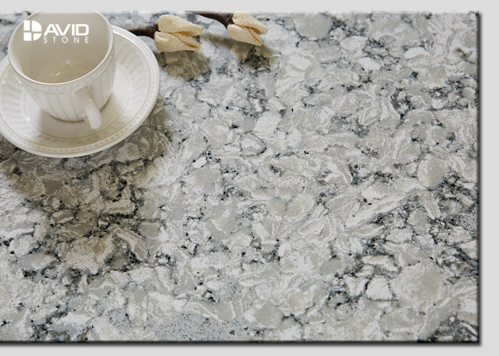 Grey Marble Quartz Stone Slab Glossy Polished For Bench / Worktop Making