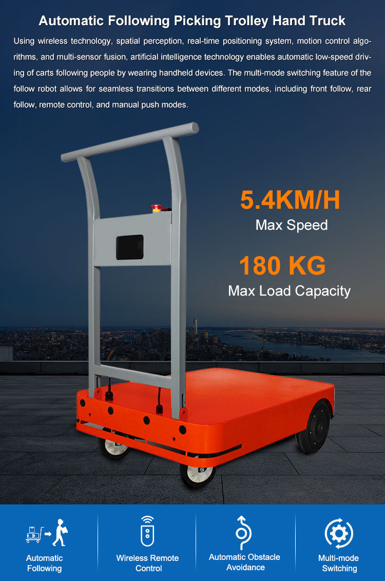 Outdoor Flat Trolley Shopping Carts Warehouse Follow Robot