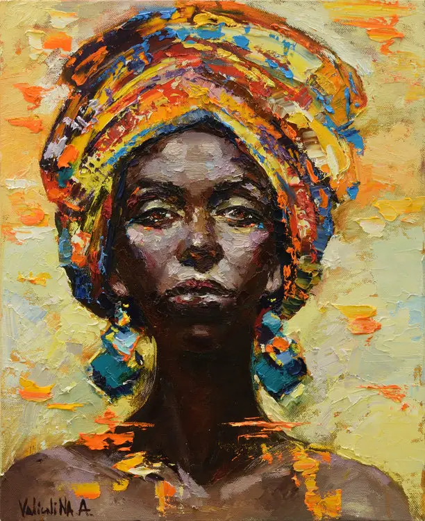 6 Color Print Method African Women Art Handmade Thick Paint Oil Painting for Home Wall Canvas Decor Landscape Design