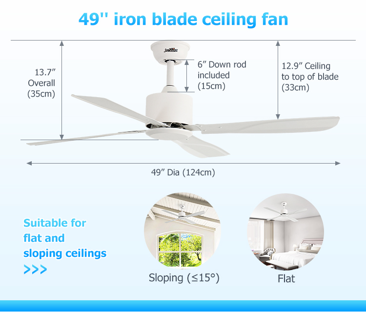 110-240V/50Hz-60Hz White Iron Ceiling Fan with Smart Remote and 4 Blades 1stshine