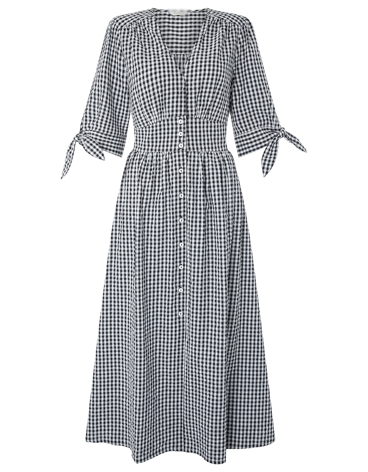 Black and White Gingham Midi Dress Summer Ladies