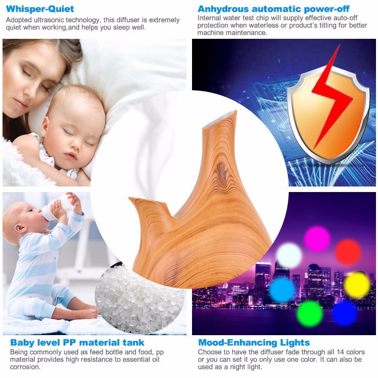 5 In 1 Ultrasonic 500ml Wood Grain Aromatherapy Diffuser