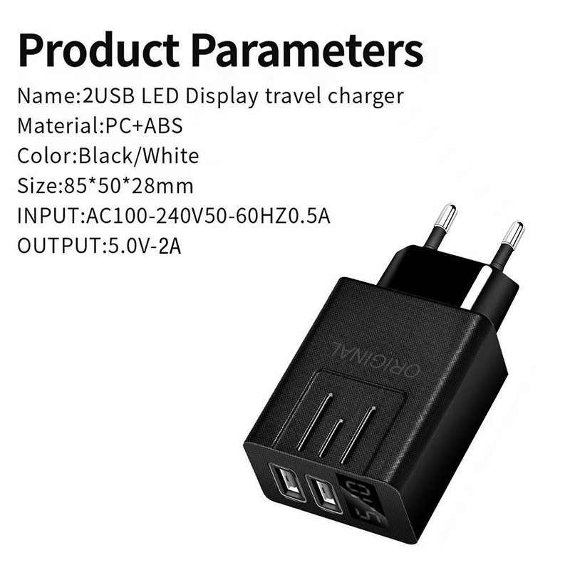 LED Display 5V 3.1A USB Charger Kits 2 In 1 With PE Data Cable
