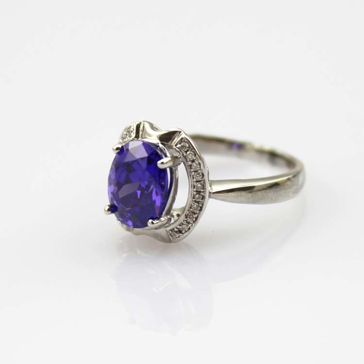 Women Jewelry 7mmx9mm Oval Purple Cubic Zirconia Sterling Silver Ring(R197)
