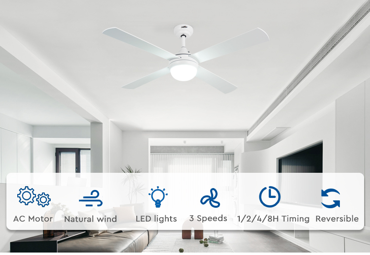 LED Ceiling Fan with Light and AC Motor Stylish Design Support Dimmer 4 MDF Blades