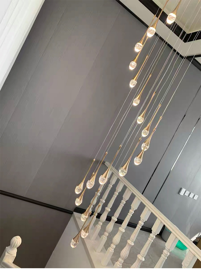 Modern staircase chandelier for living room crystal loft long hanging lamp guzhen lighting(WH-NC-61)