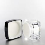 Eco - Friendly Glass Cosmetic Cream Jar Square Shape Clear Body Black Lid