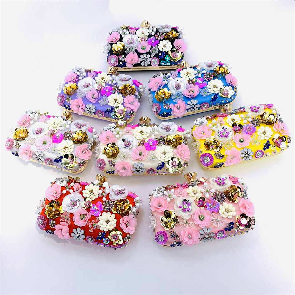 Handmade Sequin and Beaded Flower Crystal Clutch Bag for Ladies Sophisticated Design