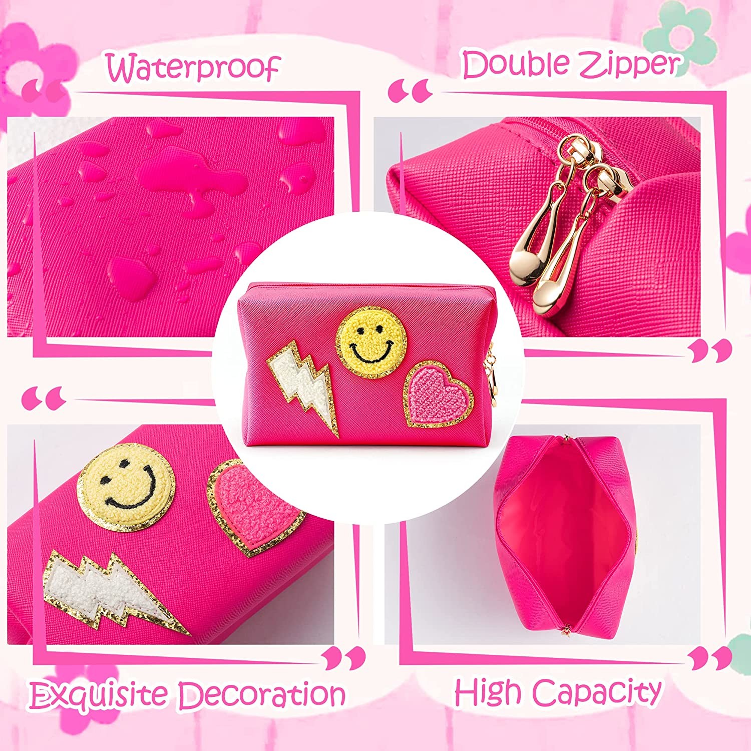waterproof pu leather cosmetic bag preppy travel women makeup organizer