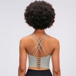 Solid Color Fine Shoulder Strap Sports Bra Cross Back Sports Underwear
