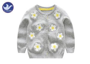 Wholesale Daisy Flower Embroidery Girls Gray Cardigan Sweater , Girls Open Front Cardigan from china suppliers