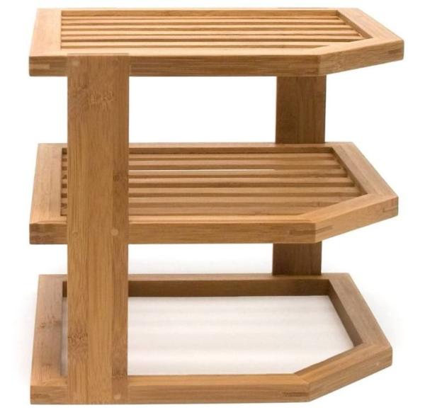 3 Tier Drainer Drying Wooden Dish Rack For Plate Bamboo Kitchen Corner Organizer