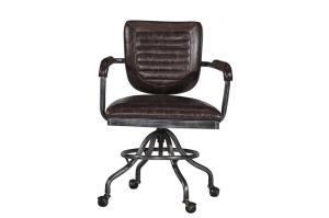 Wholesale Vintage Brown Leather Office Desk Chair Small Space Swivel Wheel Legs Durable Iron Frame from china suppliers