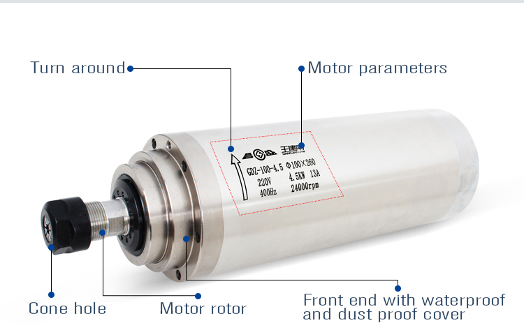 220v Or 380v 4.5kw Water Cooling Spindle For CNC Router Engraving Machine