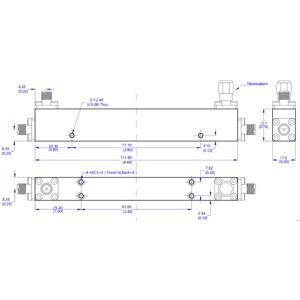 High Power 20 Watts LT-DC Series 10dB Directional Coupler for 0.5 to 20 GHz