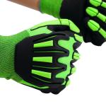 Anti Collision TPR Impact Safety Gloves Green Nylon Anti Slip Nitrile Coated