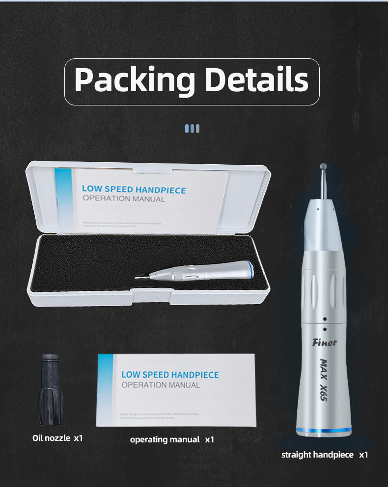 Stainless Steel Dental Straight Nose Cone Handpiece Unit 25000RPM With Inner Water Spray