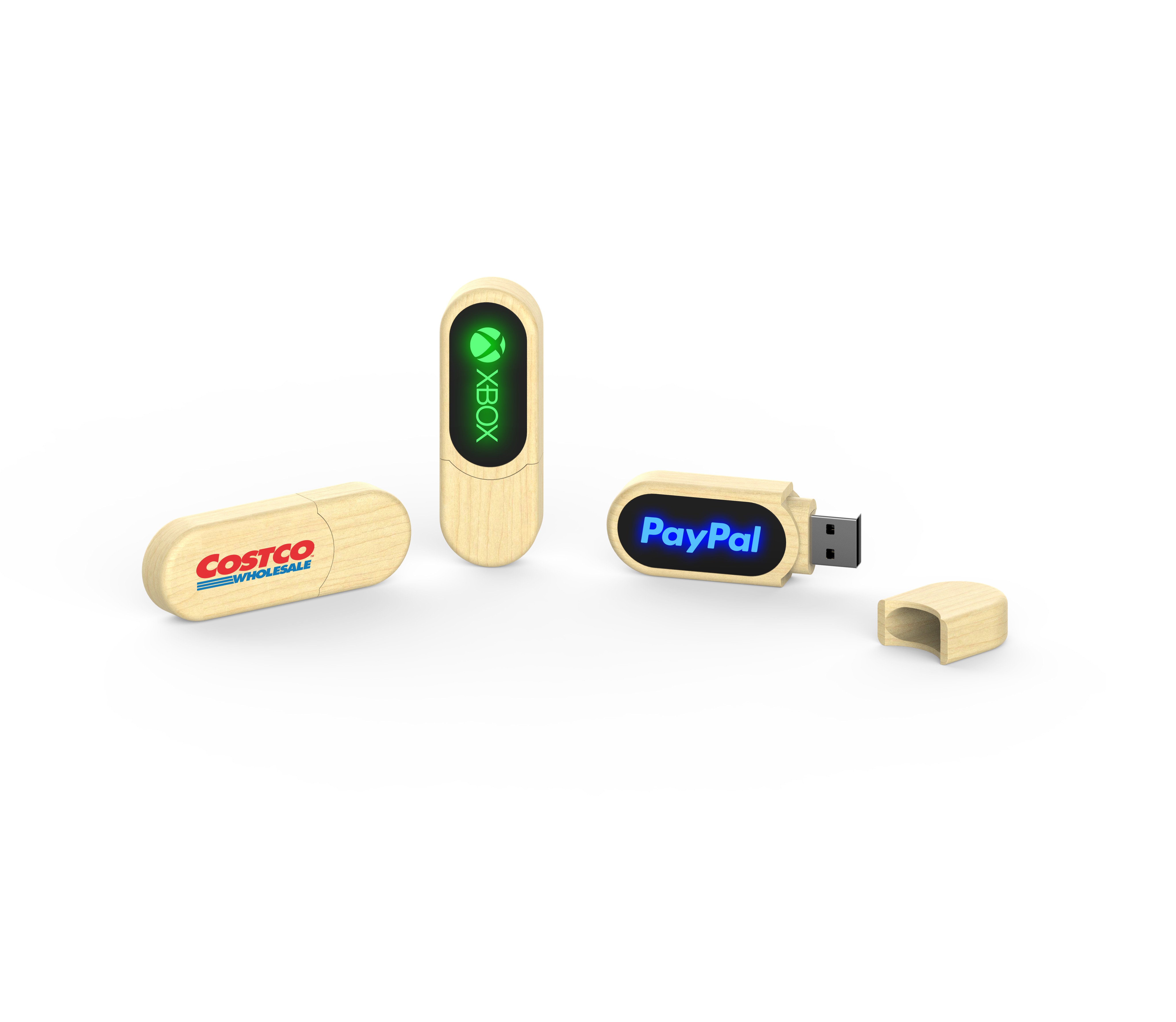 LED Light Wooden USB Flash Drive Fast Speed When Usb Reading At Computer Will Shiny