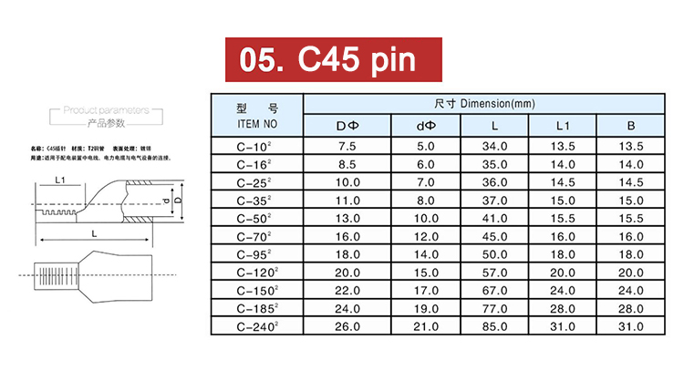 Electric Wire Connector with Tin Coated Copper Tube Compression Cable Lugs Ferrule