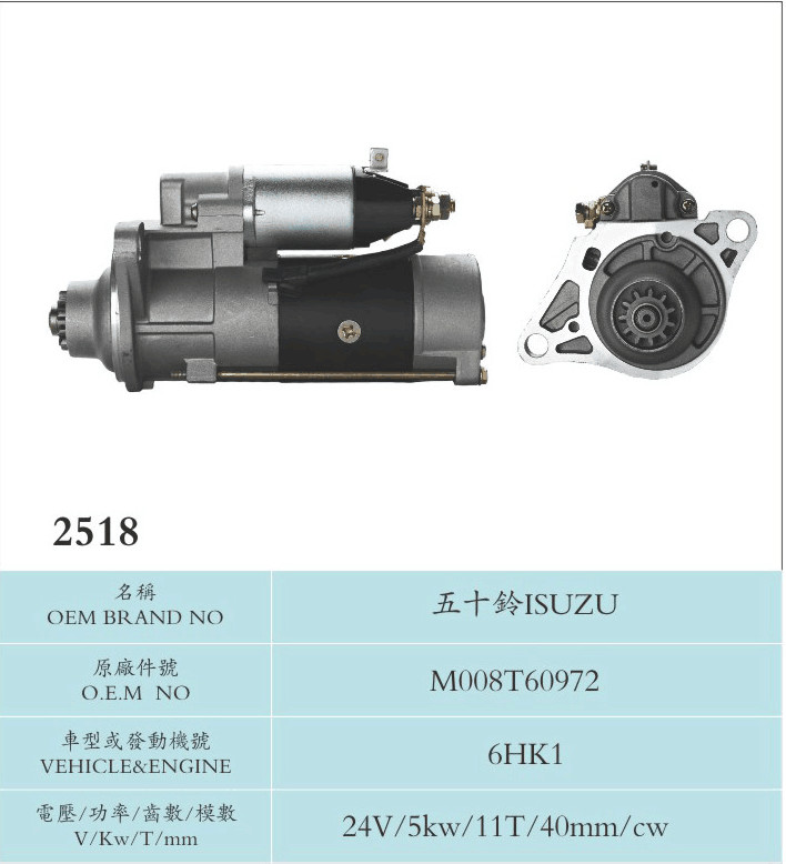 Aluminium Mitsubishi Starter Motor ruck Mouted Crane M008T60972 6HK1