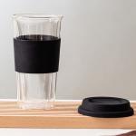 14oz Heat Resistant Double Wall Glass Tumblers 400ml With Silicone Lid And