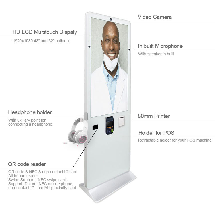 FHD 1080P Android 5.0 43 Inch Self Service Payment Kiosk With Touch Screen
