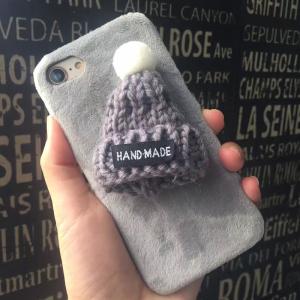 Wholesale DIY Korean Plush Christmas Handmade Woollen Hat Winter Style Back Cover Cell Phone Case For iPhone 7 6s Plus from china suppliers