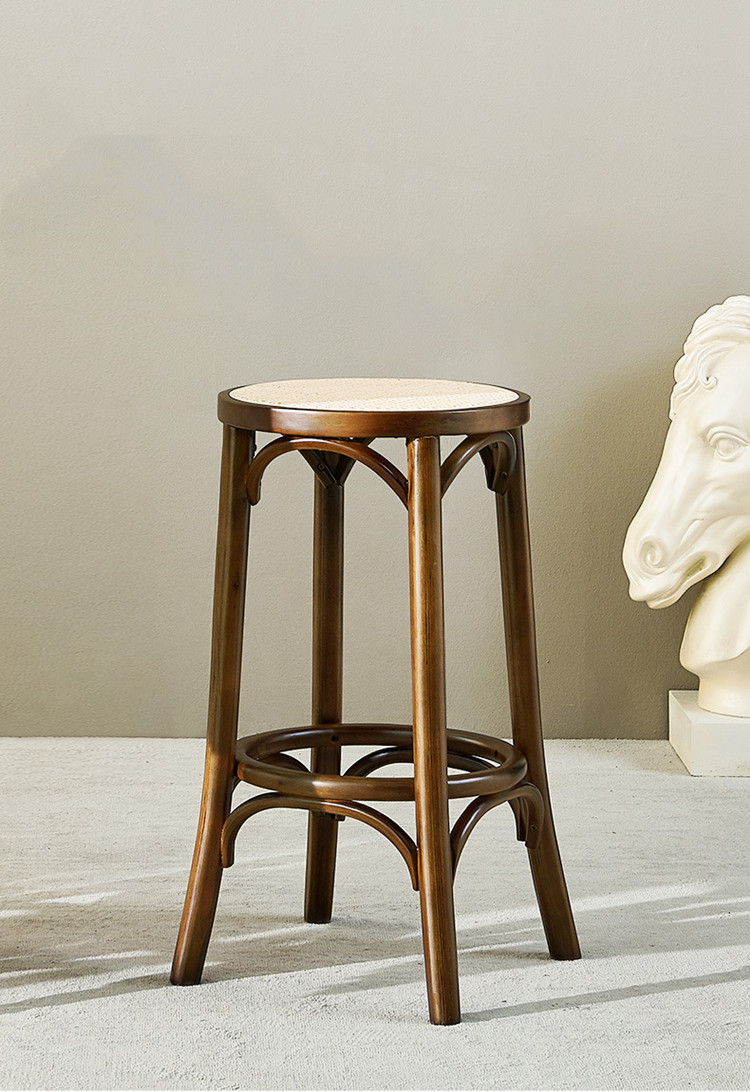 27.95" Classic Cafe Bar Stool Kitchen Rattan Breakfast Wooden Small Step Foot