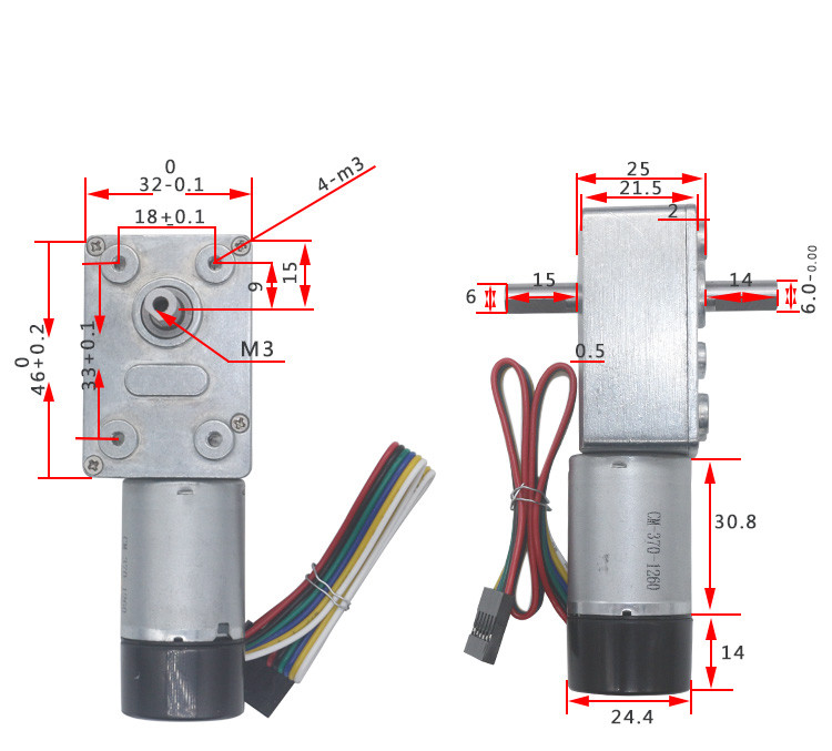 90rpm High Torque DC Worm Gear Motors 6V 12V With Dual Shaft Encoder