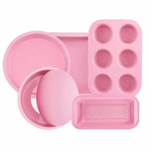 Wholesale OEM ODM Pink Nonstick Carbon Steel Bread Pan 5Pcs Cake Baking Pan Set from china suppliers