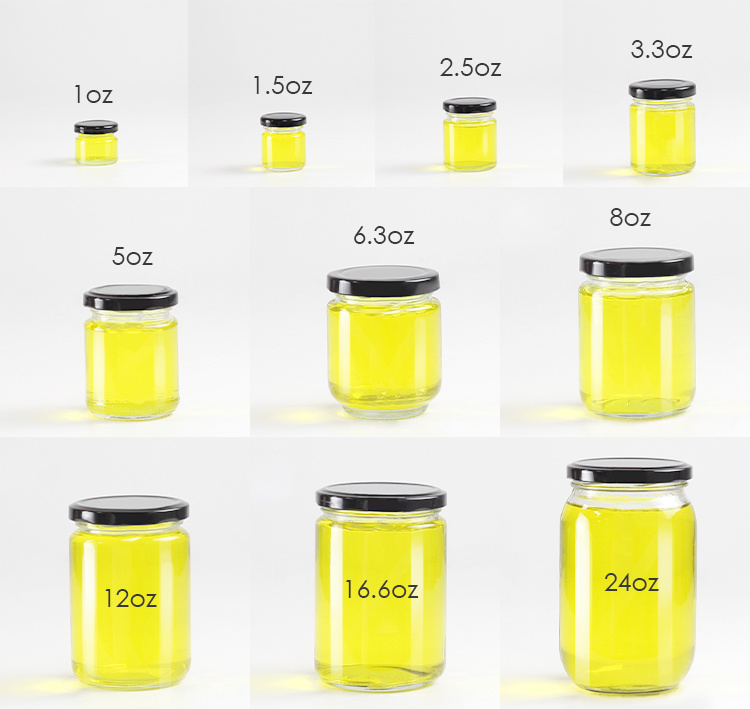 New Design Honey Jar 8oz 10oz 12oz Glass Pickle Round Jar with Metal Lid