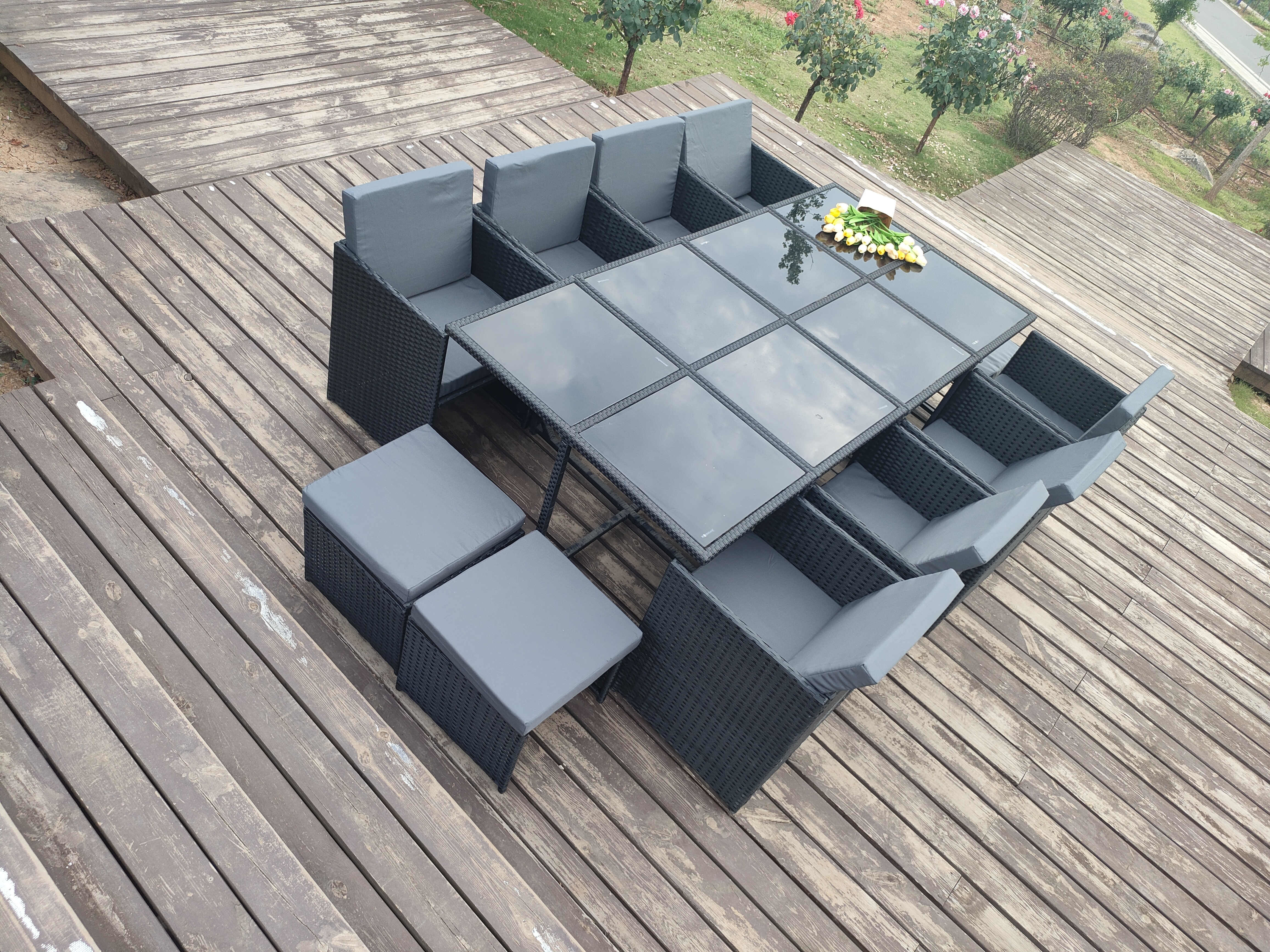 Waterproof Rattan Coffee Table Chair Sets For Outdoor Dining And Relaxing Table Chair Ottoman Sets Wholasale Factory
