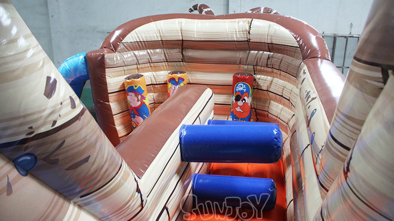 SGS PVC Tarpaulin Pirate Ship Inflatable Water Slide With Pool