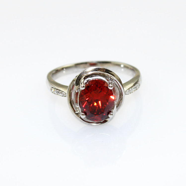 925 Sterling Silver Ring with 7mmx9mm Oval GarnetCubic Zircon for Women (R199)